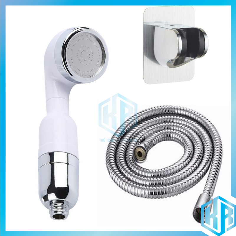 Bộ tay sen tắm tăng áp bằng nhựa ABS tay cầm to có hạt Nano lọc cặn kháng khuẩn cao cấp màu trắng - QM042