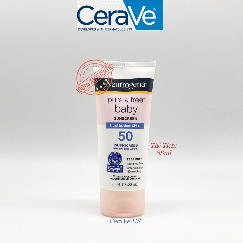 [Hàng Mỹ] Kem Chống Nắng Cho Bé Neutrogena Pure & Free Baby Spf50 88ml