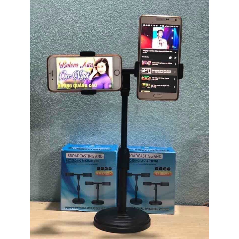 Kẹp 02 Điện Thoại ⚡ SIÊU CHẮC CHẮN ⚡ Kẹp Đôi Điện Thoại Cao 25 cm Chuyên Dùng Cho Livestream Hát Karaoke, Chắc Chắn