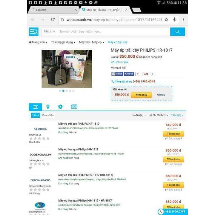 Máy ép trái cây cao cấp Philips HR -1817