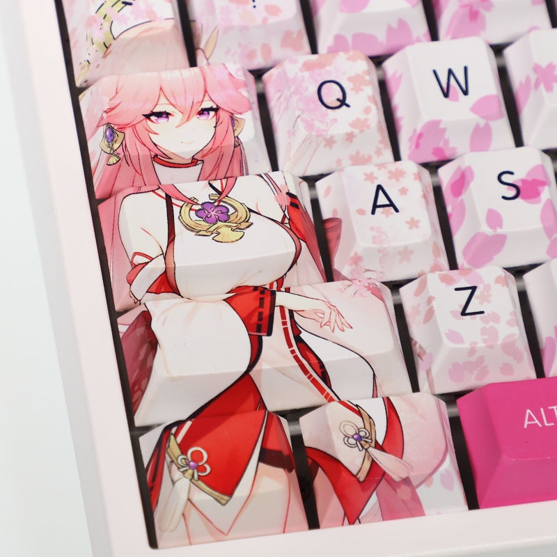 Genshin Impact keycap Cherry Hồ sơ Miss Fox chủ đề anime PBT Dye thăng hoa bàn phím cơ học keycap 108 phím