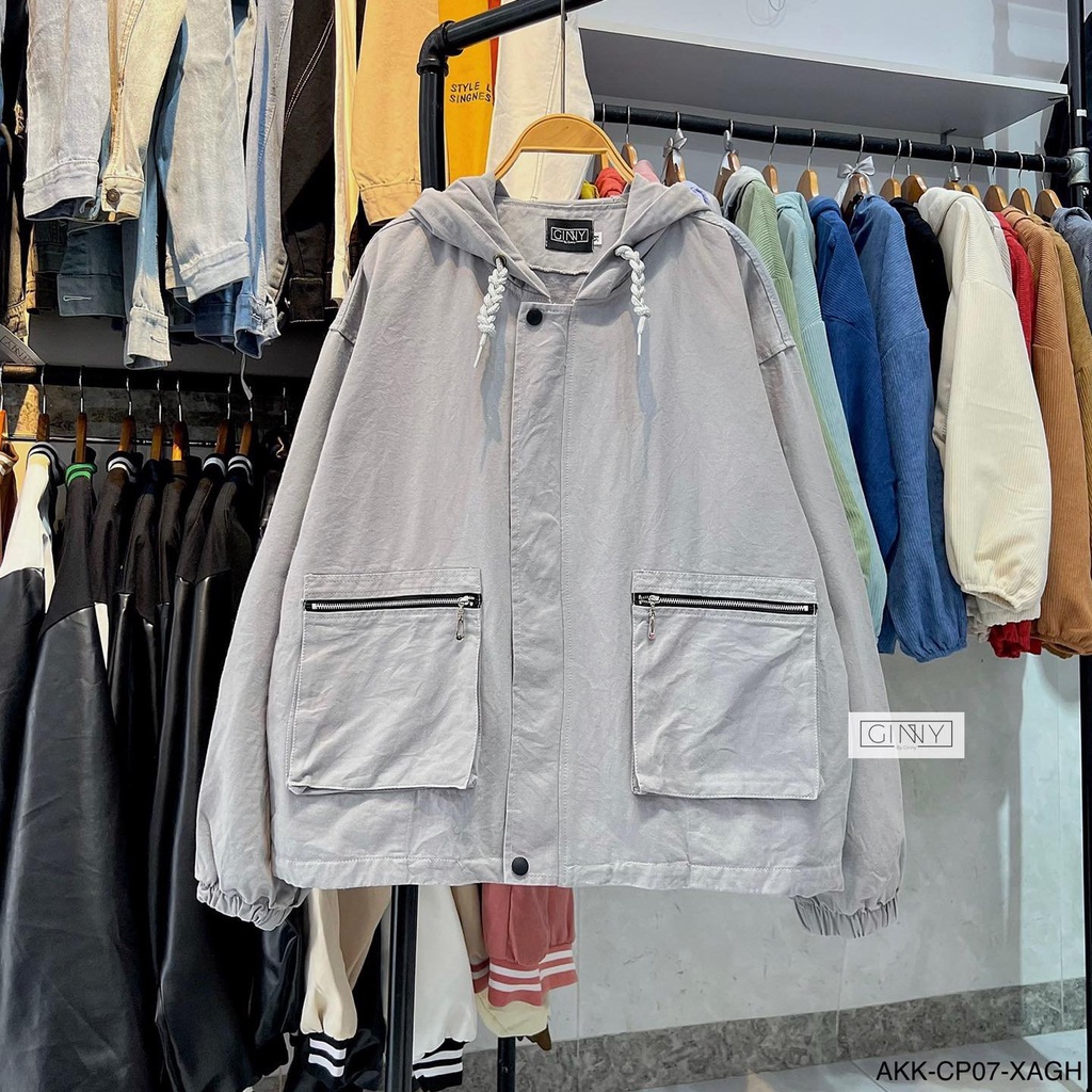 Áo khoác kaki phối 2 túi zip CP-07 GINNY form rộng unisex nam nữ chính hãng By Ginny | GinHouseShop