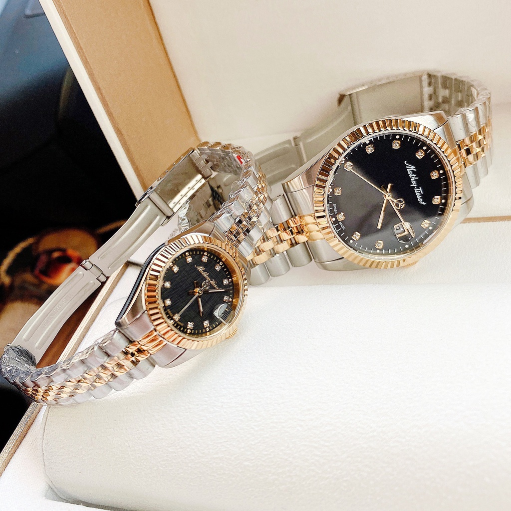 Đồng hồ đôi nam nữ dây thép Mathey Tissot D810BN Và H710BN