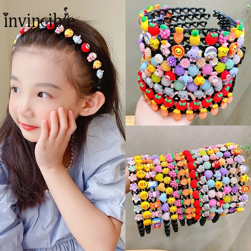 Băng Đô Cài Tóc Chống Trượt Hai Lớp Đính Hoa Và Động Vật Hoạt Hình Dễ Thương Cho Bé Gái