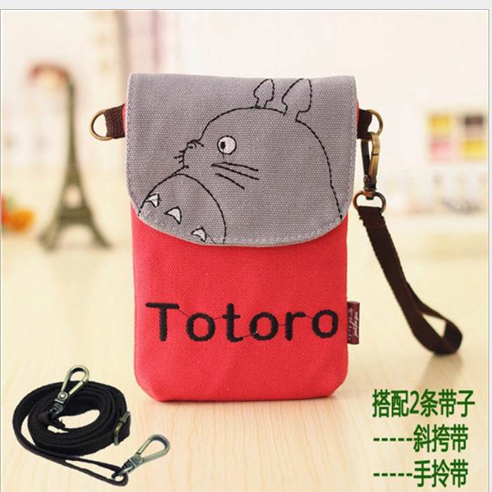 Túi đeo chéo đựng điện thoại vải canvas họa tiết totoro hoạt hình đáng yêu mới thời trang