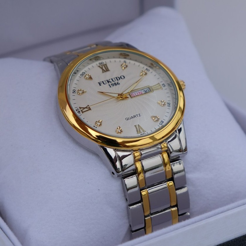 [SIÊU GIẢM GIÁ]Đồng Hồ Nam FUKUDO R86 Mặt Trắng Sang Trọng, Dây Thép Không Gỉ Cao Cấp Chính Hãng