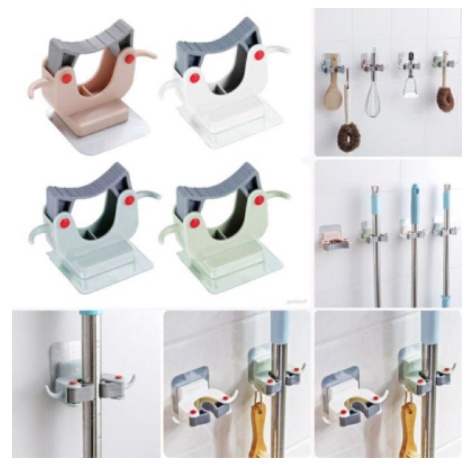 Móc dán tường kẹp giữ cây lau nhà, móc treo chổi chịu lực