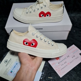 Giày Converse CDG Chuck Play tim cổ thấp màu trắng sữa nam nữ