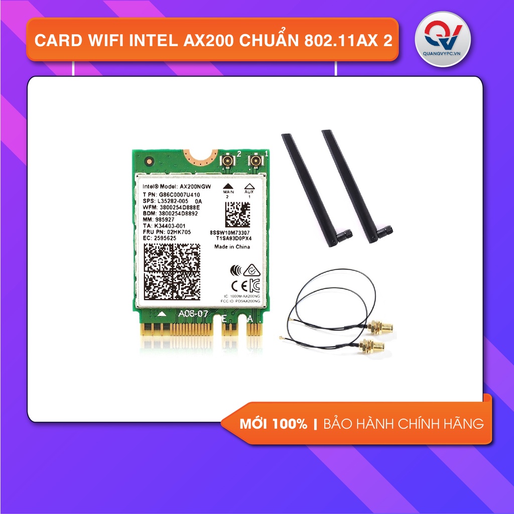 Card wifi Intel AX200 chuẩn 802.11ax 2 băng tần + bluetooth 5.1