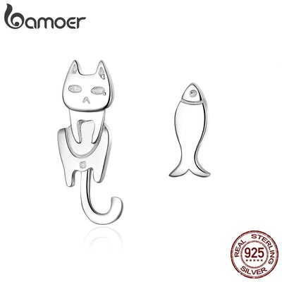 Bamoer Bông Tai bạc 925 Hình Chú Mèo Đáng Yêu Cho Nữ sce488