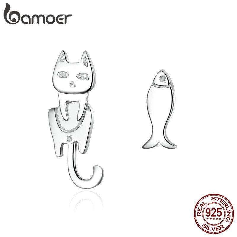 Bamoer Bông Tai bạc 925 Hình Chú Mèo Đáng Yêu Cho Nữ sce488