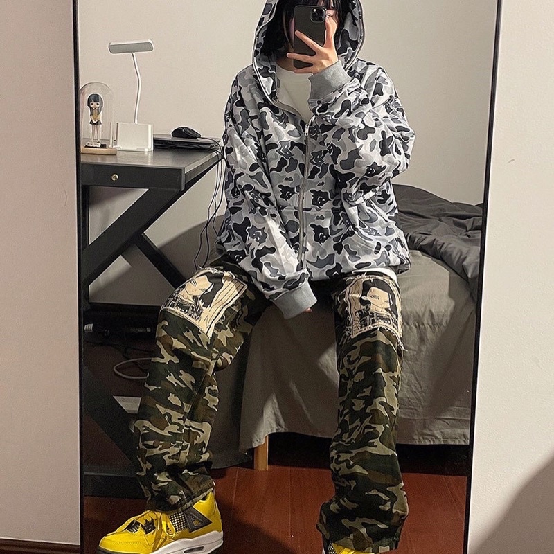 Áo hoodie zip hoạ tiết rằn ri mọc sừng phong cách Y2K Gothic FOOTMADE