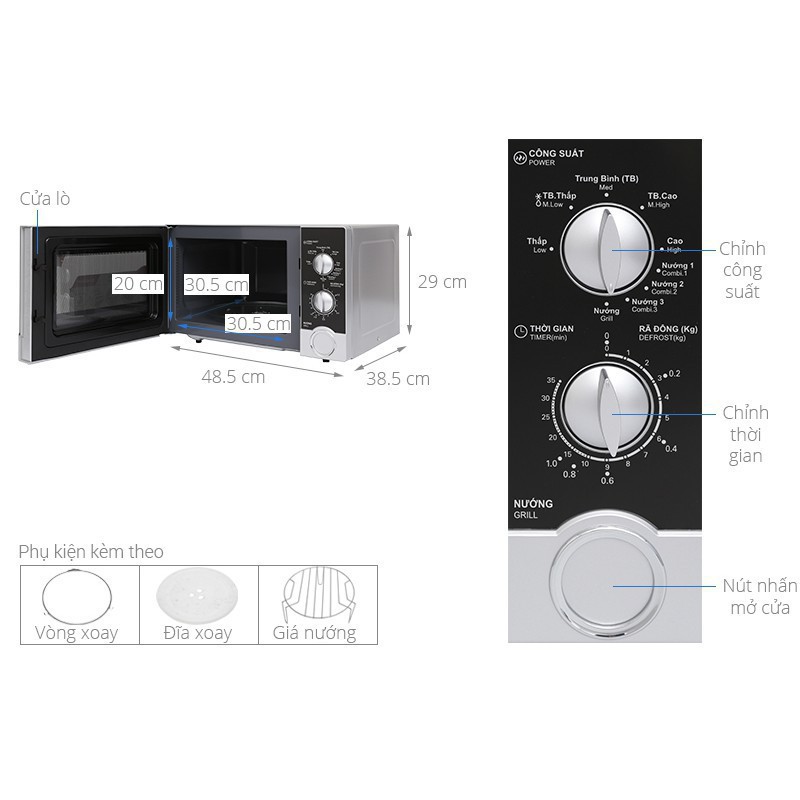 Lò Vi Sóng Cơ Có Nướng Sharp 23L Viba 800W Nướng 1000W - Hàng Chính Hãng