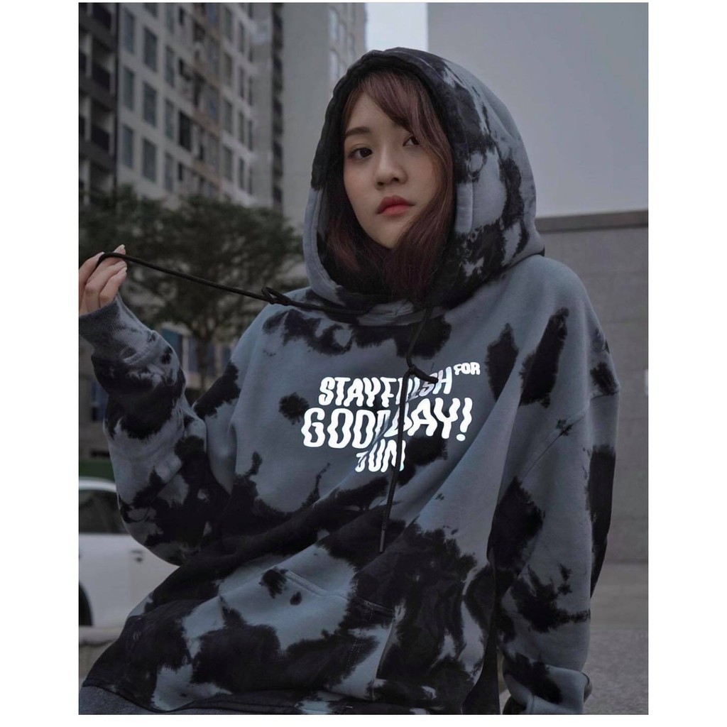 Áo khoác nỉ bông loang màu xám đen hoodie tsun stay fresh for good day hot trend - TSUN Hoodie Tie Dyeing GD