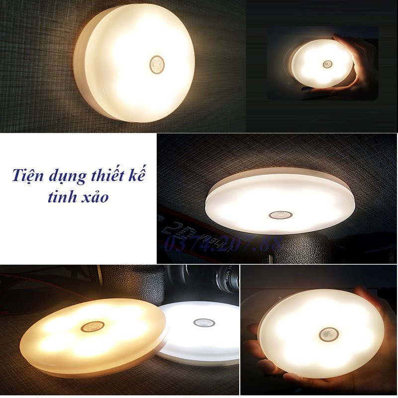 Đèn LED tròn cảm ứng chuyển động chạy bằng pin gắn hành lang, cầu thang, phòng ngủ, phòng tắm