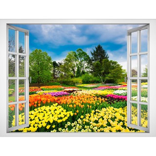 Tranh dán tường cửa sổ HD Vườn hoa đẹp CS-0373 Kim sa