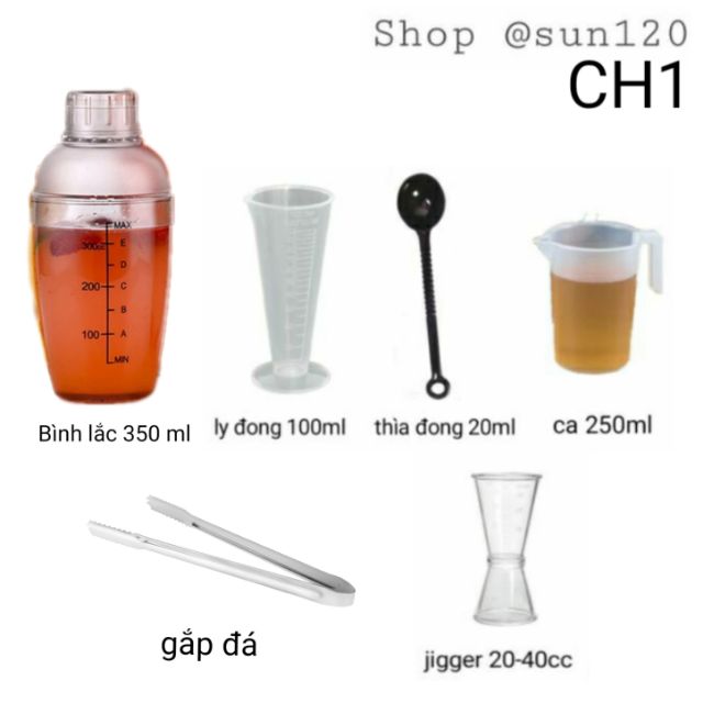 Bộ 6 sản phẩm định lượng pha chế shaker 350ml nhựa CH1 dụng cụ pha chế trà sữa cocktail