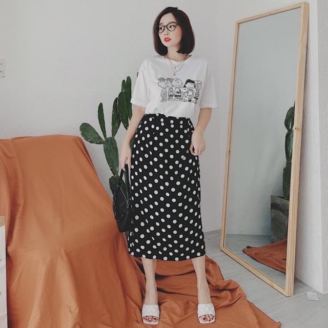 Set áo cotton chân váy bi