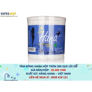 Tăm bông Hana lõi gỗ 200 que 1 hộp