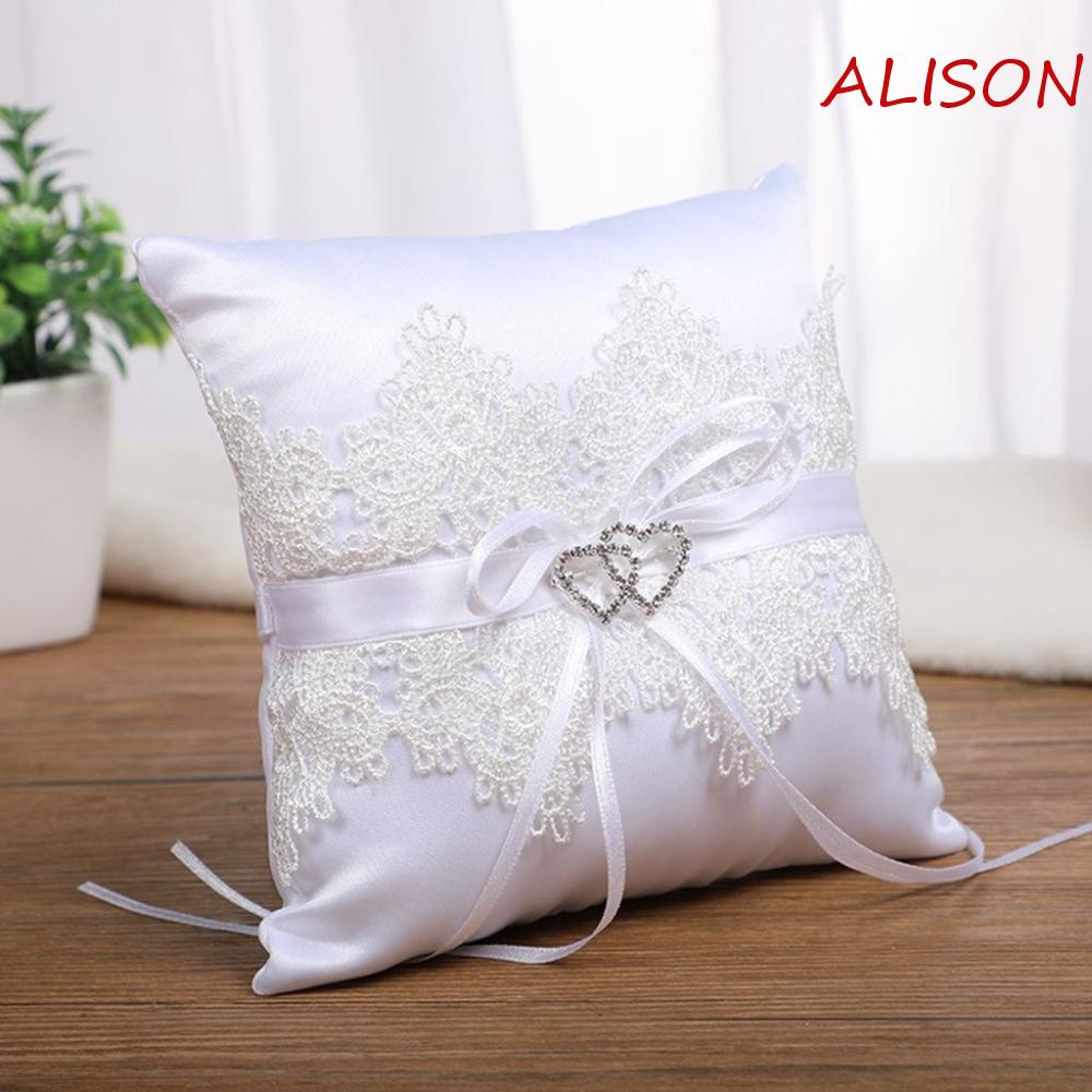 Gối Để Nhẫn Cưới 15.9 Inch Bằng Vải Satin Đính Ngọc Trai Lãng Mạn ​Gối Trang Trí Túi Nhẫn