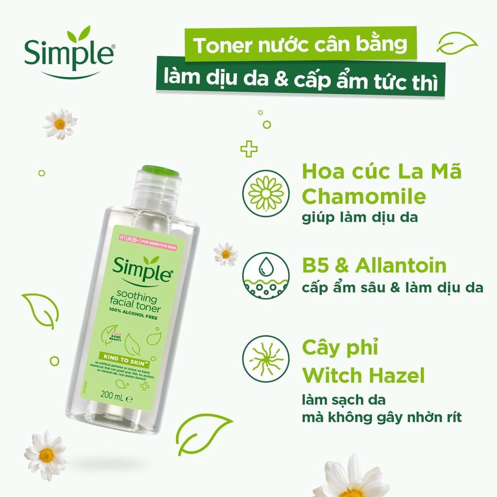 Nước Hoa Hồng Không Cồn Simple Kind To Skin Soothing Facial Toner 200ml