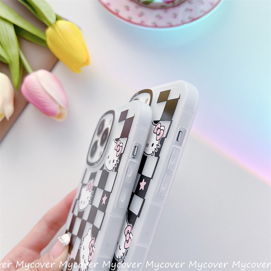 Ốp Điện Thoại Silicon Kẻ Sọc Ca Rô Mắt Mèo Hoạt Hình Cho iPhone 13 12 11 Pro Max X Xr Xs 8 7 6 Plus SE 2020