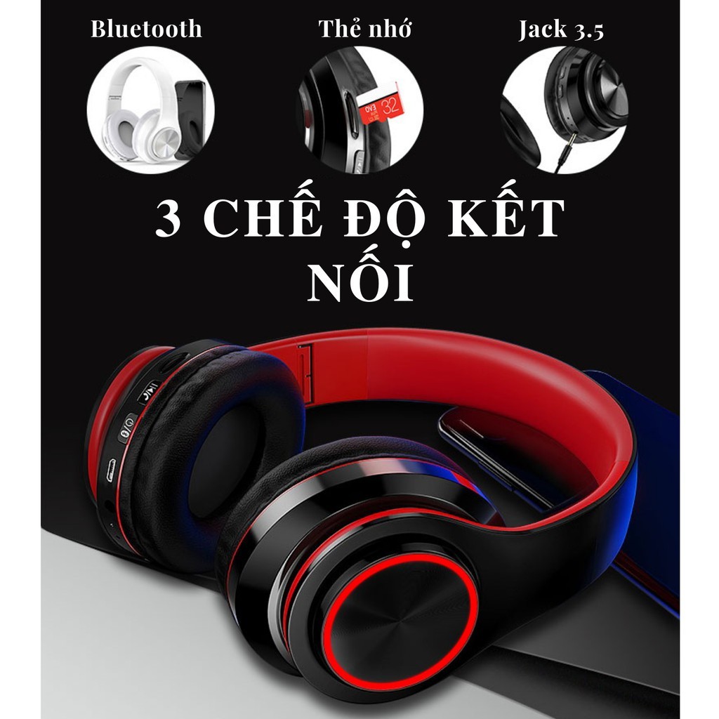 Tai nghe bluetooth 5.0 không dây Mèo đèn LED bass trầm tặng kèm jack 3.5mm