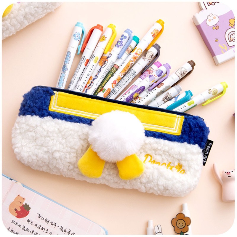 SEL Cute Soft Plush Fluffy Pencil Case Student Zipper Pen Pouch Stationery Organizer