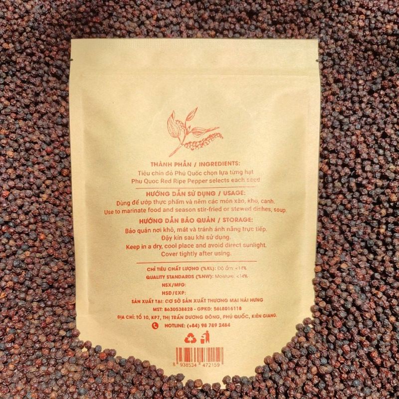 Tiêu Chín Đỏ Phú Quốc loại 1 - túi 200g QUÀ ĐẢO NGỌC