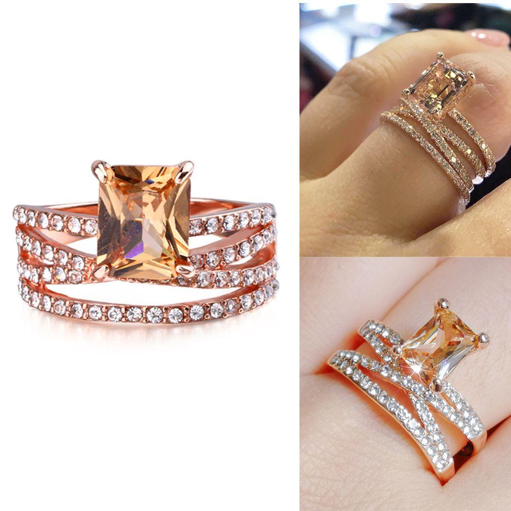 Nhẫn Xếp Chồng Lên Nhau Đính Đá Topaz|Nhẫn Đeo Khớp Ngón Tay Thiết Kế Đơn Giản Thời Trang