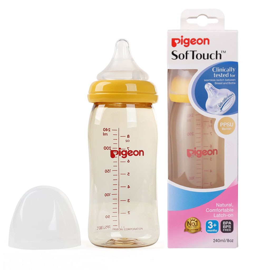 [CHÍNH HÃNG] Bình Sữa PPSU Pigeon SofTouch Peristaltic Plus 3+ Months Cổ Rộng 240ml