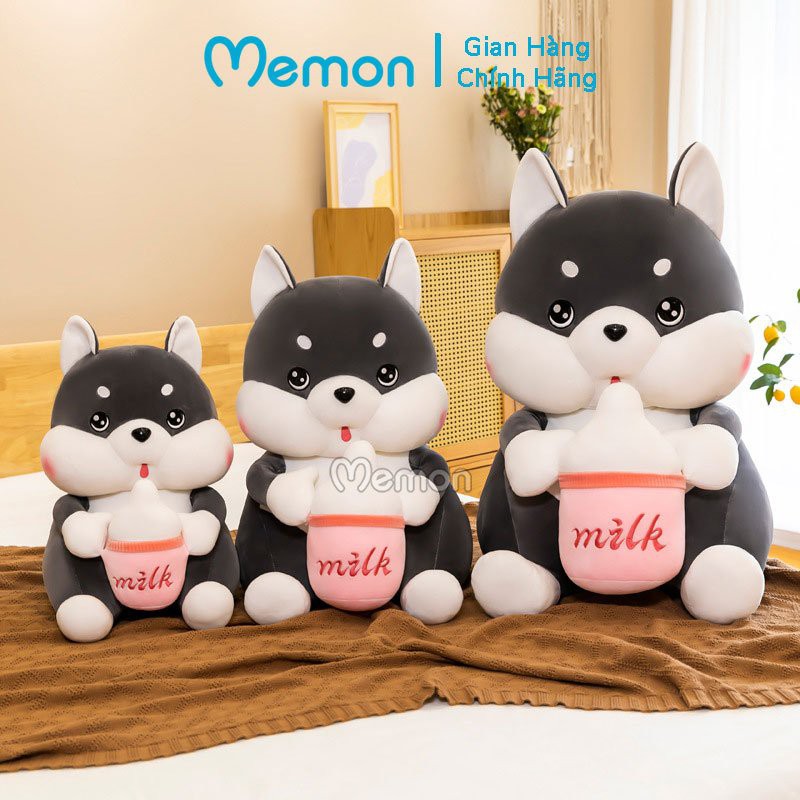 [Mã LIFEMALL2505 giảm 10% đơn 250K] Gấu Bông Chó Xám Ôm Bình Sữa Cao Cấp Memon