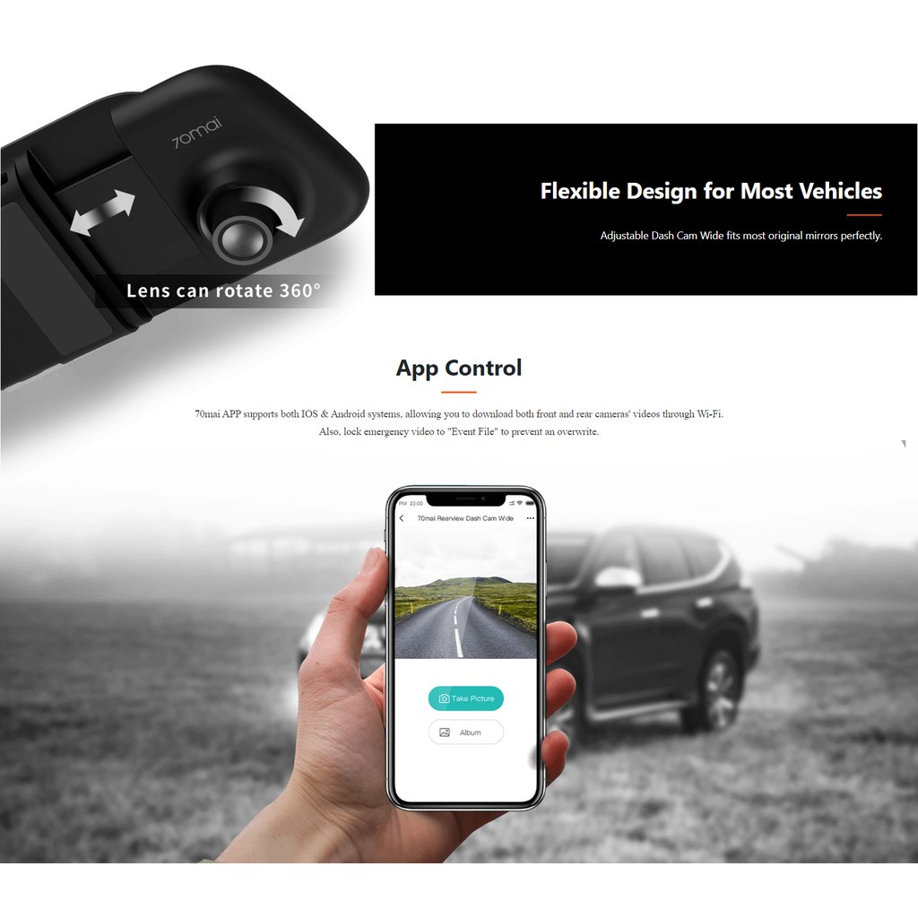 Camera hành trình dạng gương 70MAI rearview Dash cam Midrive D07 - Camera hành trình Xiaomi 70mai