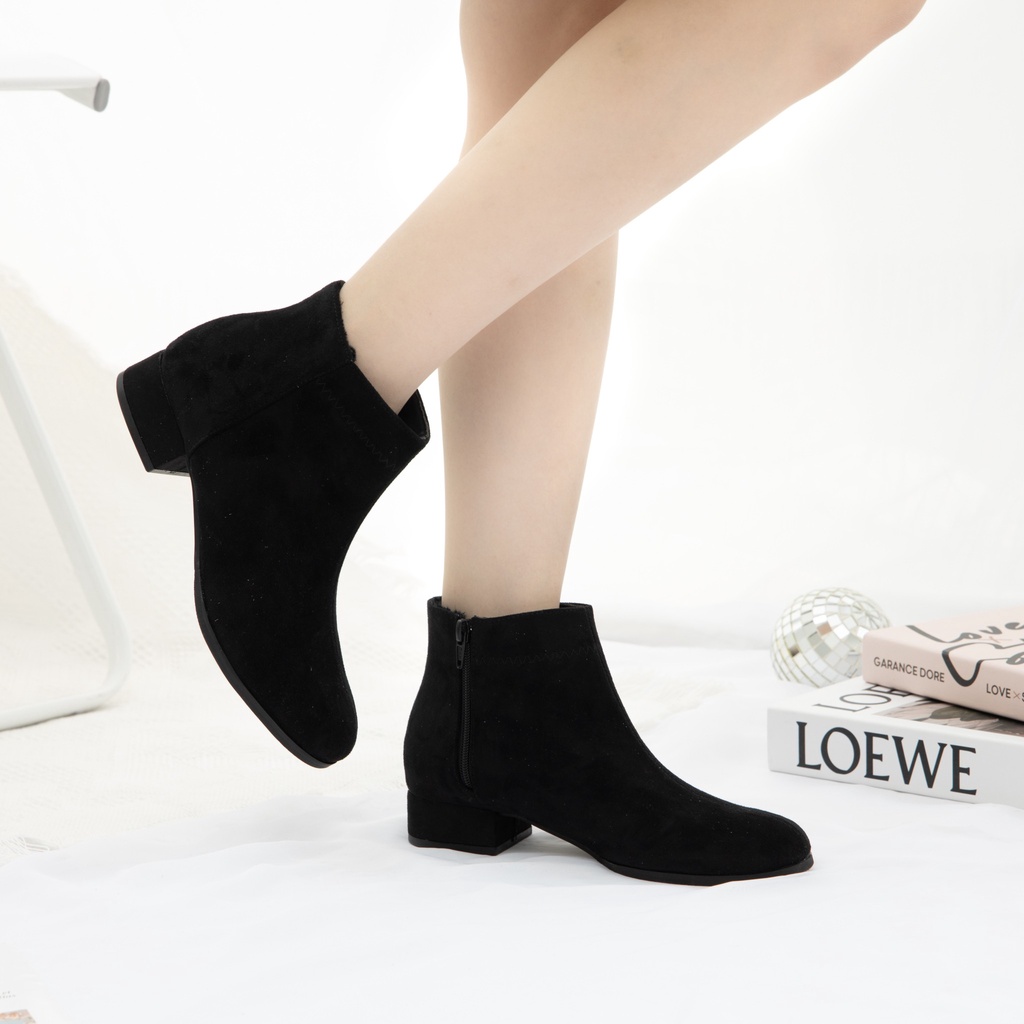 Giày Boots Nữ Thời Trang MWC Boots Cổ Thấp Gót Vuông 3p Màu Đen Basic Siêu HOT NUBO- 9104