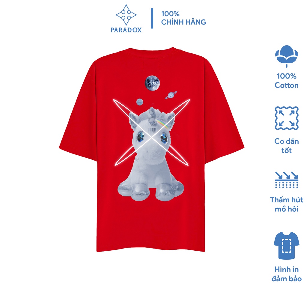 Áo thun form rộng Paradox tay lỡ - Unisex - In hình - UNICORN GOT LOVED - Màu đỏ