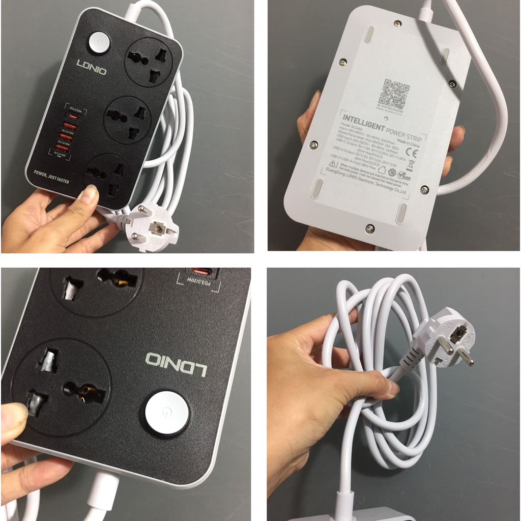 Ổ cắm đa năng 2500W hỗ trợ 3 cổng USB QC18W và PD20W LDNIO SC3412