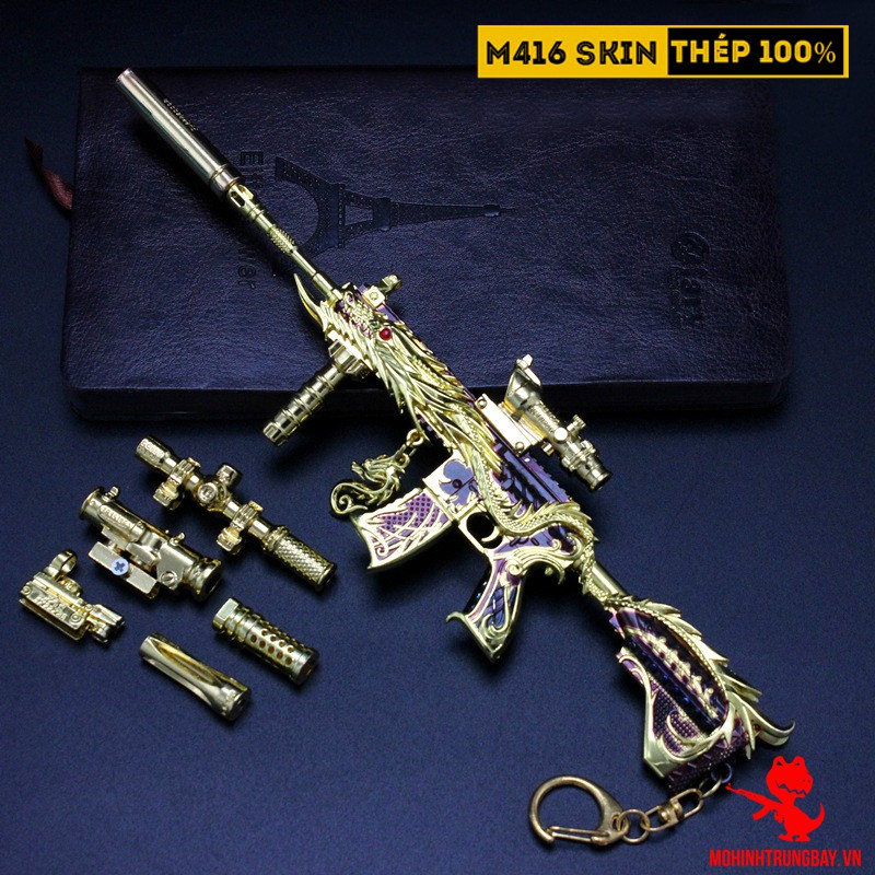 Mô Hình PUBG M416 Skin Ultimate Silver Gold Dragon Tặng Kèm 3 Scope Và Kệ Trưng Bày