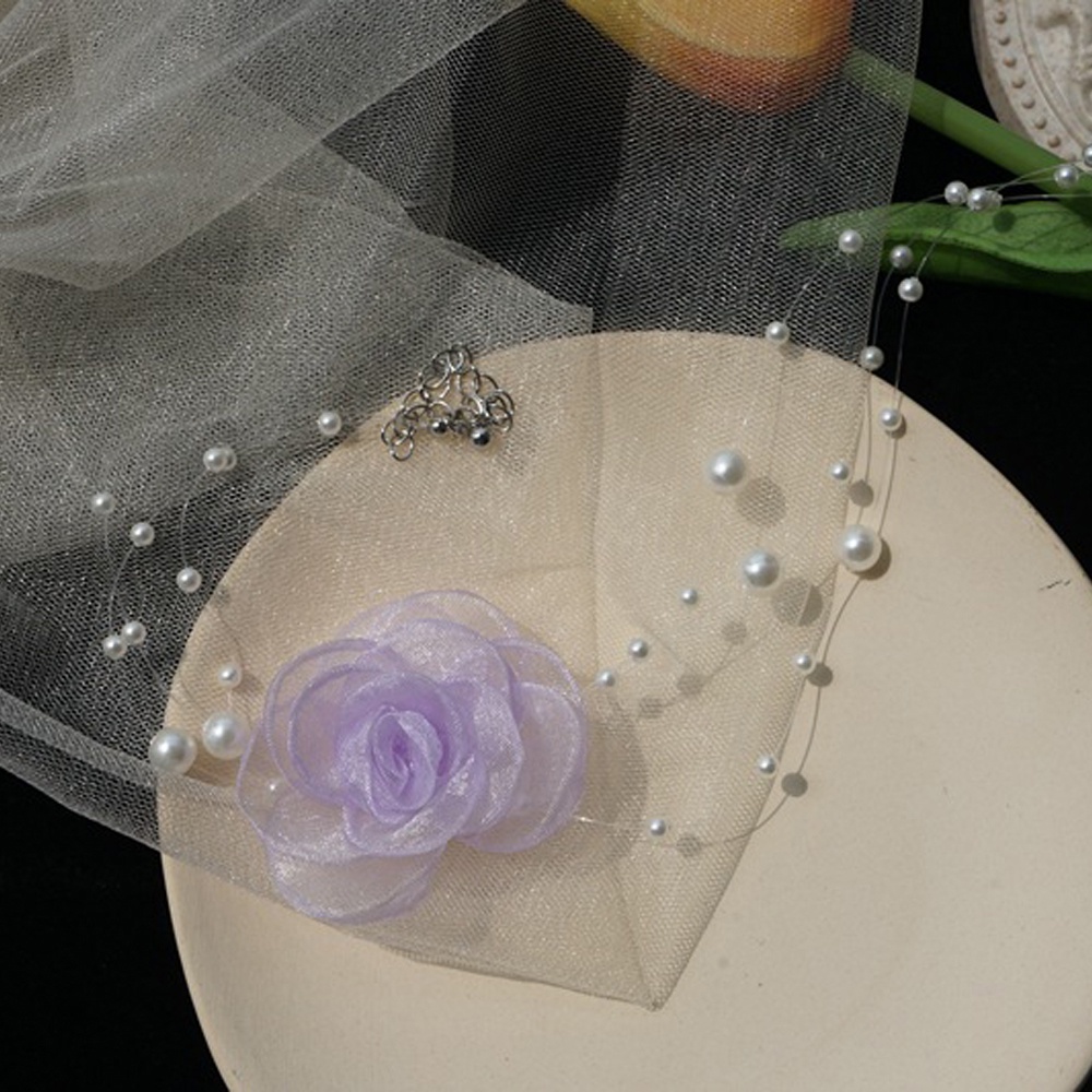 Vòng cổ choker vải lưới phối hạt ngọc trai duyên dáng thời trang cho nữ