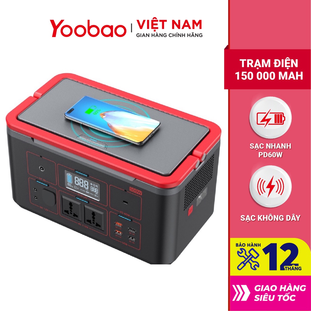 Trạm sạc dự phòng 150000mAh Yoobao EN500S Sạc nhanh PD60W 220V/500W - Hàng chính hãng - Bảo hành 12 tháng 1 đổi 1