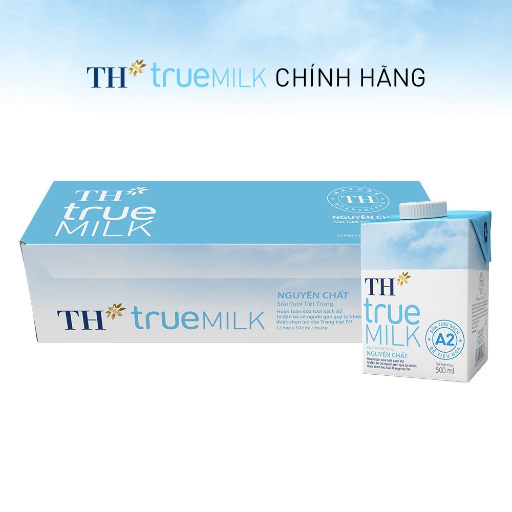 Thùng 12 hộp sữa tươi tiệt trùng nguyên chất TH True Milk A2 500ml (500ml x 12)
