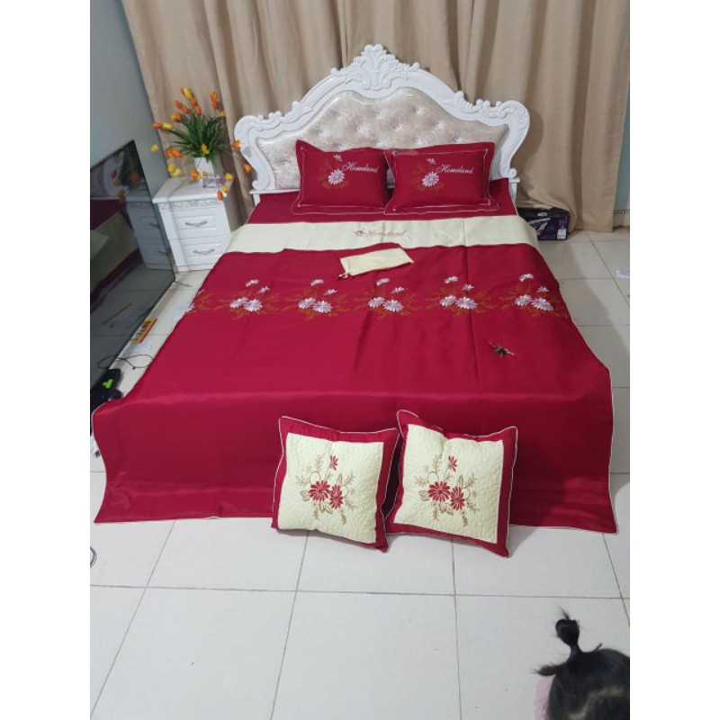 [ Xả Lỗ] Bộ ga gối satin poly cotton 7 món thương hiệu Hansanko