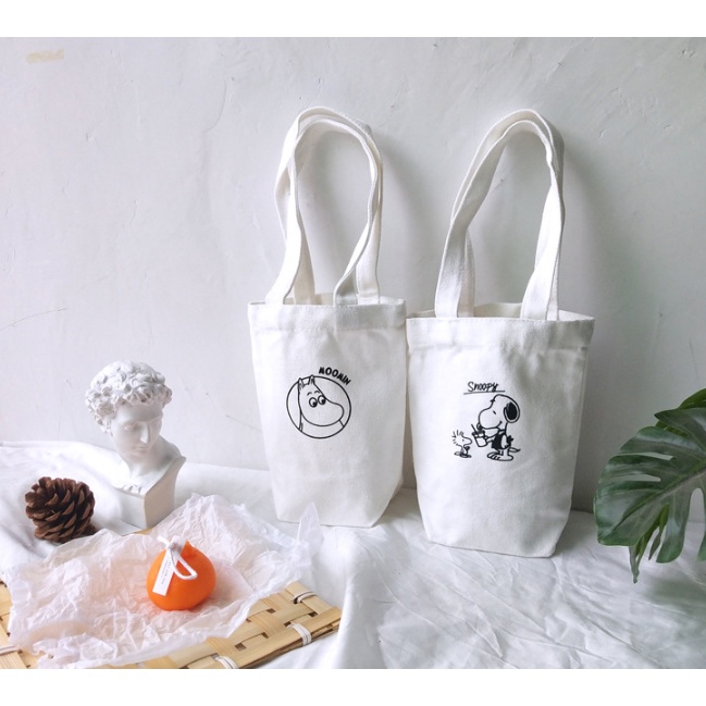 Túi Vải Canvas Đựng Cốc Nước Nhỏ Gọn Di Động Thông Dụng