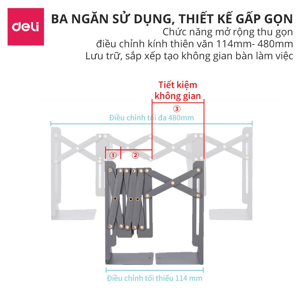 [Mã LIFEDL44 giảm 50K đơn 99K] Giá đựng tài liệu mở rộng kim loại Deli - Màu xám - 1 chiếc - 78630