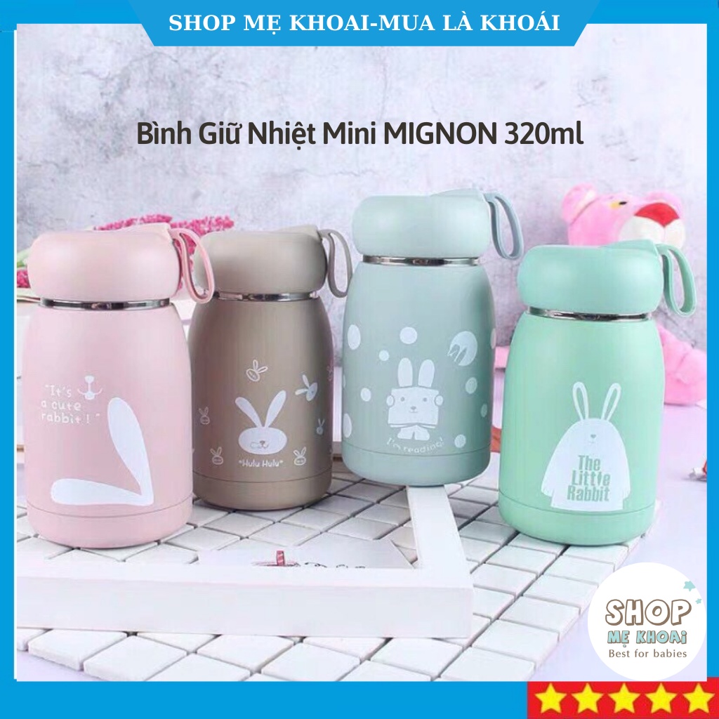Bình Giữ Nhiệt Mini MIGNON 320ml, Lõi Thép S304 Không Gỉ, Hoa Văn Thỏ Xinh Đáng Yêu