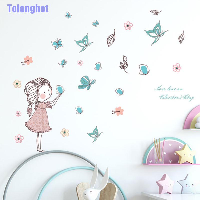 Decal dán tường Họa Tiết Hình Cô Gái Và Con Bướm Dùng Trong Trang Trí Phòng