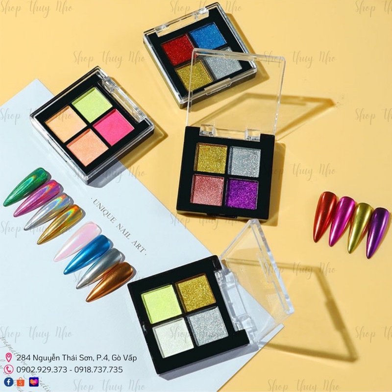 Set tráng gương nén 4 ô cao cấp nhiều màu tiện lợi dụng cụ làm móng tay chuyên nghiệp nghệ thuật nail