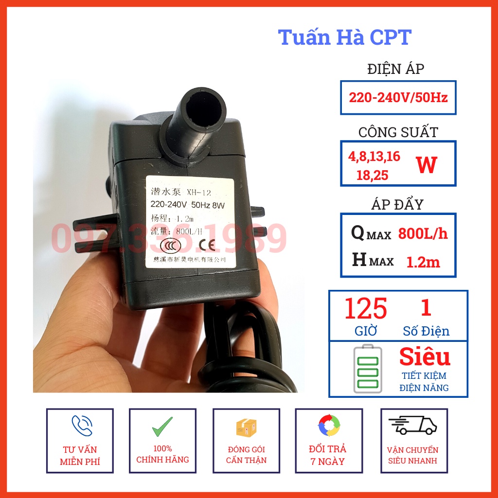 Bơm chìm mini 4W 8W 13w 16W 18W 25W - 220V quạt điều hoà hơi nước - bể cá thủy cảnh - hòn non bộ - thác nước