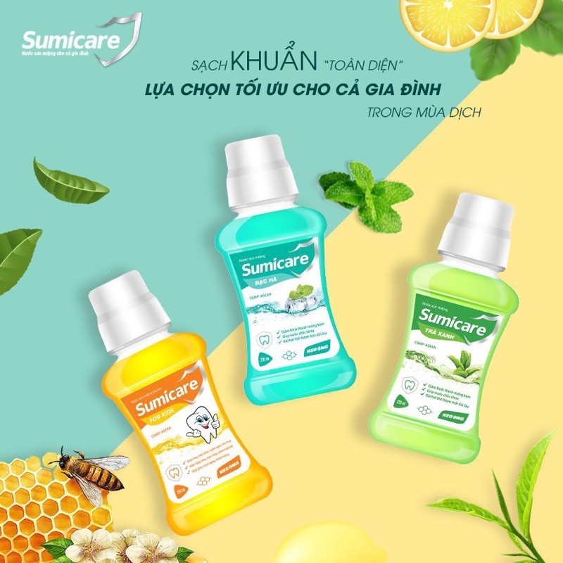 Nước súc miệng Sumicare 250 ml chiết xuất keo ong cho người lớn/trẻ em