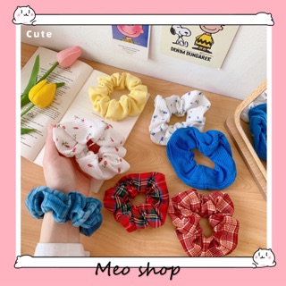 Cột tóc SCRUNCHIES Kẻ caro hoa nhí - buộc tóc vải nhún Hottrend