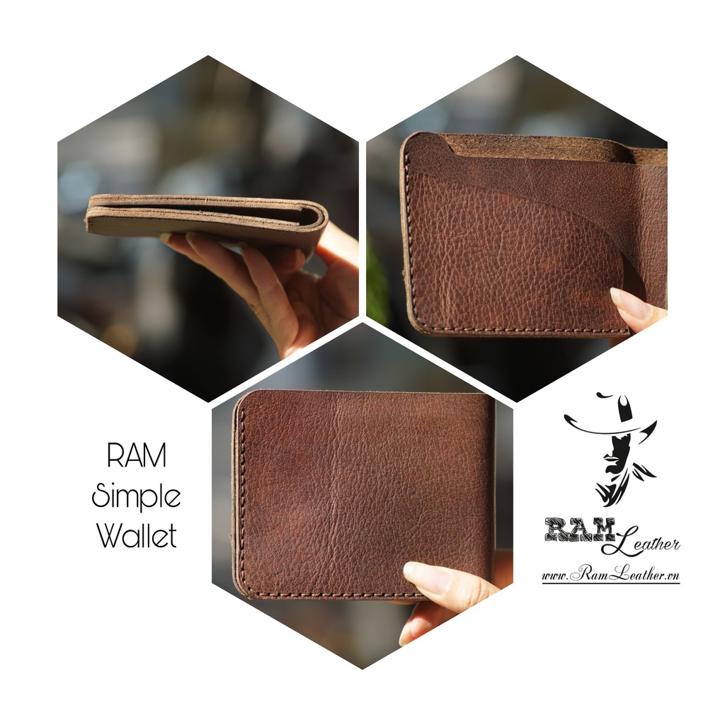 Ví da bò thủ công Nam da bò RAM Leather Nâu Mận RAM Leather Simple